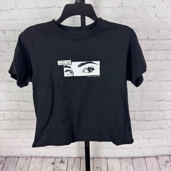 John Galt Brandy Melville Cropped Black and White New York T-Shirt One Size - Picture 1 of 4